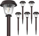 Solar Lights Outdoor, 6 Pack Metal Solar Pathway Lights, Heavy Duty Stainless Steel & Glass, Auto On/Off Waterproof Garden Lights for Driveway Landscape Walkway Yard Outdoor Decor (Warm White)