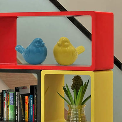 yhcdsea Decorative Chubby Bird Figure, Glazed Ceramic Cottage Animal Statue - Indoor/Outdoor Garden Decor Accent - Creative Gift (Blue Yellow)