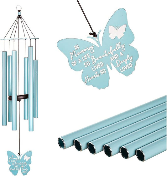 Evergreen Hand Tuned Memorial Wind Chime for Outside | in Memory of a Life| Scale of A | Deep Tone | Powder-Coated Metal | Blue | 30-Inches Tall | Sympathy Gift for Home Garden Decoration