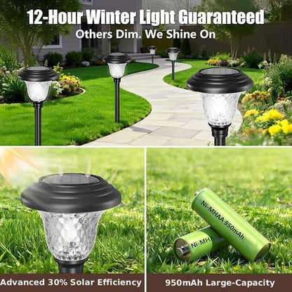 BEAU JARDIN 8 Pack Solar Pathway Lights Outdoor Solar Powered Light Waterproof Glass High Lumen for Garden Landscape Path Yard Walkway Patio Driveway Outside White Color Changing Black