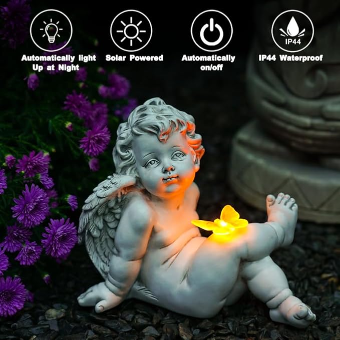 Solar Angel Outdoor Garden Decor Statues Ches Solar Outdoor Sculptures for Outside Yard Art Patio Balcony Front Lawn Ornaments Gifts for Mom Grandma Women