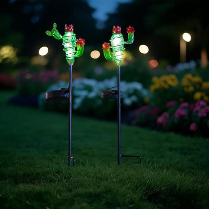 Viveta 2Pack Garden Solar Lights - Cactus Solar Figurine Lights Stake, Waterproof Outdoor Decor for Pathway, Patio，Lawn