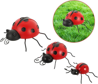 Kisangel 3pcs Fall Decorations Outdoor Ladybug Decorations Iron Ladybug Garden Ornaments Solar Garden Decor