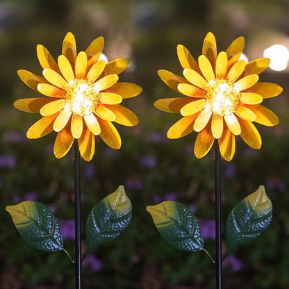 Solar Sunflower Wind Spinners Outdoor 2 Pack,Flower Windmill for Yard Art Decor,Pinwheels for Spring Outdoor Garden Lawn Patio Decor