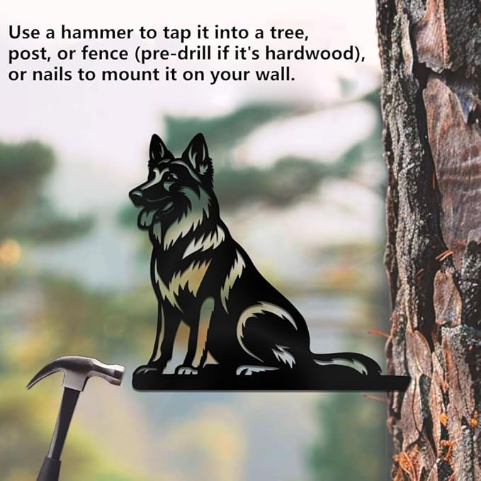 WADORN German Shepherd Metal Yard Art Decor, Dog Stainless Steel Outdoor Tree Silhouette Stake for Tree Yard Garden Patio Animal Outdoor Decor Gift for Housewarming Home Art Decor