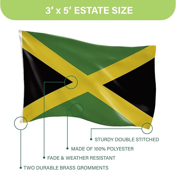Evergreen Jamaica Flag 3x5 Outdoor Double Sided, National Flags for Outside with Grommets, Jamaican Flag 3-Ply Banners for Garden Patio, Indoor Wall Decor for Room, Works with Standard Estate Flag Poles