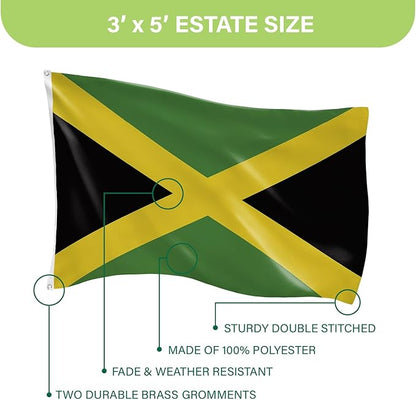 Evergreen Jamaica Flag 3x5 Outdoor Double Sided, National Flags for Outside with Grommets, Jamaican Flag 3-Ply Banners for Garden Patio, Indoor Wall Decor for Room, Works with Standard Estate Flag Poles