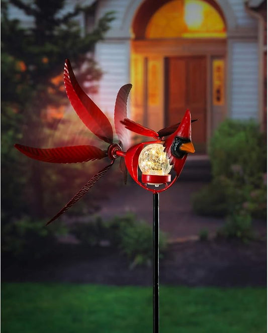 Evergreen Garden 38" H Solar Cardinal Staked Wind Spinner Garden Décor and Accessories for Home and Yard