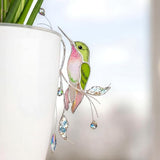 Sliner Hummingbird Stained Glass Suncatcher Decor for Indoor Outdoor Plants, Stained Glass Humming Bird Decoration for Garden Planters Hanging Plant, Handmade Gifts for Women Mom