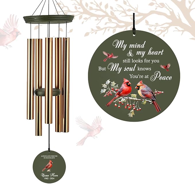 Personalized Sympathy Wind Chime, Memorial Gifts Wind Chimes for Loss of Loved One, Commemorative Sympathy Bereavement Gifts for Condolences/Funeral, Product in USA