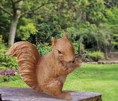 Brown Squirrel Statue with Acorn – Hand-Painted Polyresin Garden Figurine for Lawn & Patio – Small Nature-Inspired Outdoor Décor