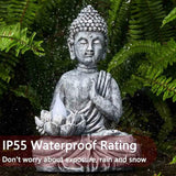 Solar Buddha Statue - Outdoor Zen Sculpture With Flickering LED Lotus Light - Waterproof Garden Decor Gift - 11.81 Inch