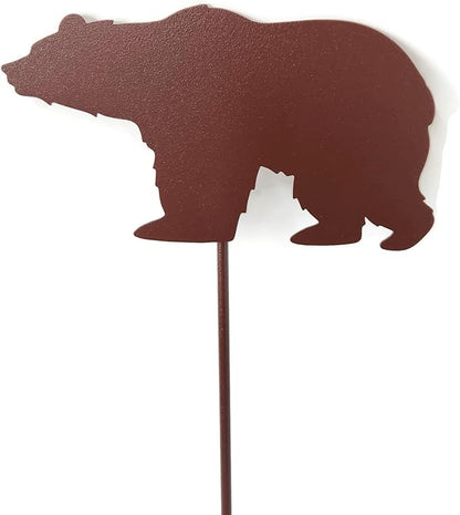 Animal Wildlife Style Steel Rustic or Powder Coated Metal Yard Stake (Bear 20" Tall, Hammered Brown)