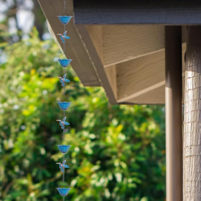13.4FT Rain Chain, Hummingbird Rain Chains for Outside, Copper Rain Chain Bell with 12 Cups, Decorative Rain Catcher Chain Replacement Downspout for Gutters