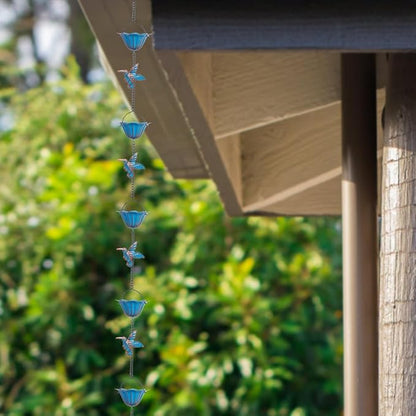 13.4FT Rain Chain, Hummingbird Rain Chains for Outside, Copper Rain Chain Bell with 12 Cups, Decorative Rain Catcher Chain Replacement Downspout for Gutters