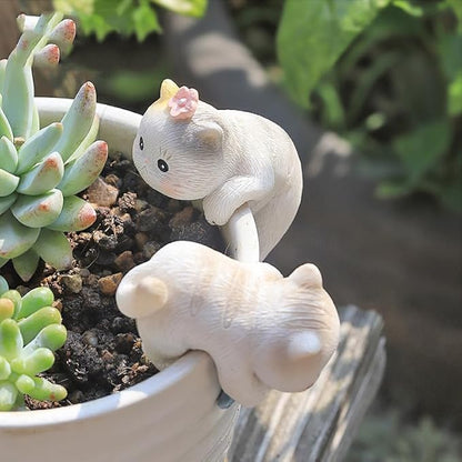 Miniature Hanging Cat Figurines Flower Pot and Vase Hugger Cute Resin Kitten Bonsai Terrarium Edge Decor Planter Pot Hanger Fairy Garden Ornaments