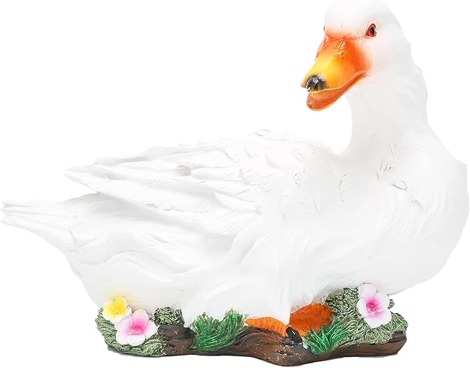 Agatige Garden Duck Ornament, Resin Duck Sculpture Statue Yard Patio Art Decor Sculptures Table Ornament for Outdoor Garden Yard (White Lying Duck)