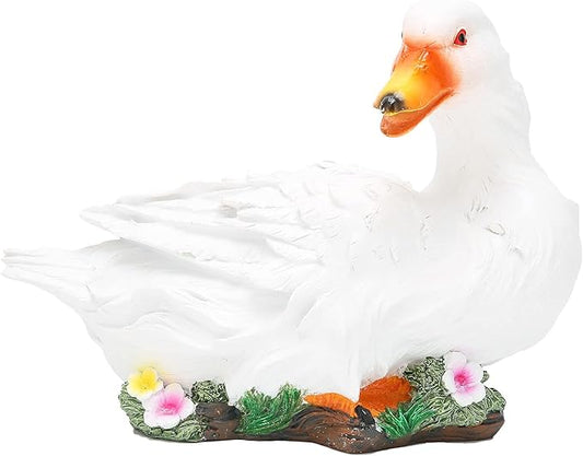Agatige Garden Duck Ornament, Resin Duck Sculpture Statue Yard Patio Art Decor Sculptures Table Ornament for Outdoor Garden Yard (White Lying Duck)