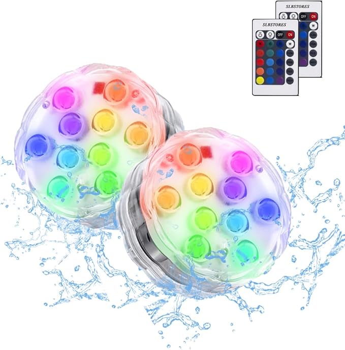 Submersible Led Lights with Remotes - 2 Packs Waterproof Submersible Pool Lights Battery Operated, Underwater Pond Lights RGB Multi-Color Pool Lights for Founttain Pond Garden Bath Wedding Shower