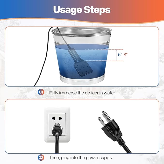 120V 500W Pond De-Icer and Chicken Water Heater for Livestock Tank Heater, Featuring Power-Off Protection, Overheating Protection, GFCI Plug & 9.2FT UL Approved Cord