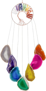 Yoption 7 Chakra Healing Stone Tree of Life Memorial Wind Chime, Natural Crystal Agate Slices Windchimes for Indoor Outdoor Decoration Ornament, 18-19 inch