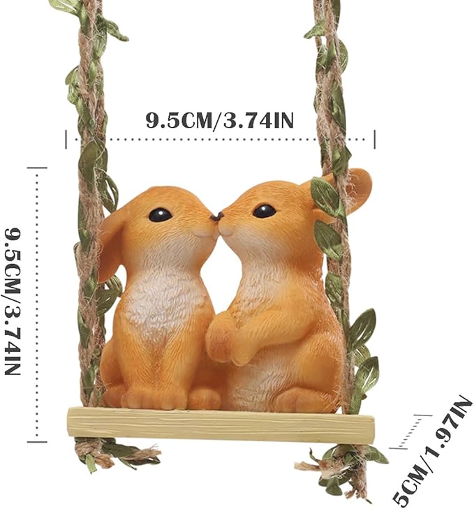 Swing Animals Garden Statue Outdoor Decor, Resin Hanging Animals Figurine Tree Ornaments Yard Art Sculpture for Stump Branch Patio Lawn Decorations (Couple Rabbits)