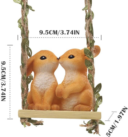 Swing Animals Garden Statue Outdoor Decor, Resin Hanging Animals Figurine Tree Ornaments Yard Art Sculpture for Stump Branch Patio Lawn Decorations (Couple Rabbits)