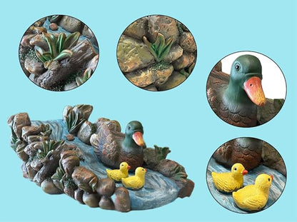 Mallard Duck Statue Splash Block Gutter Downspout Extensions Garden Decor, Decorative of Gutters Downspout Rain Concrete Pond Splash Block, Duck Family Gutter Downspout Accessory, 13.4" L x 6.3" W