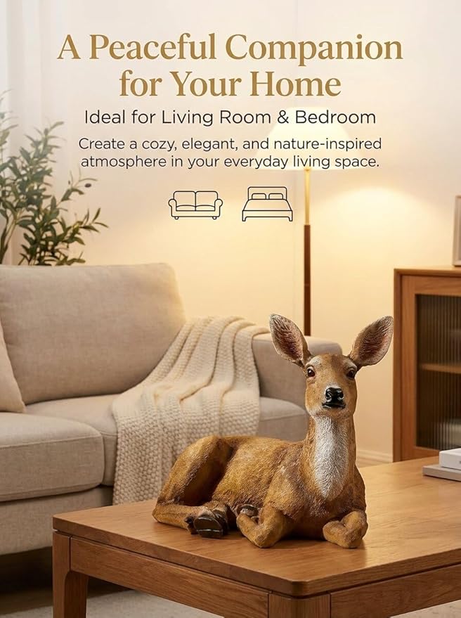 XTAPAN Resin Doe Statue Figurines Female Deer Animal Sculpture Gift Home Decor,Office or Outdoor Garden Statue Woodland Decoration