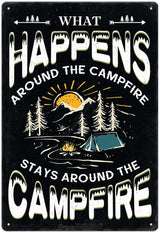 Vintage Metal Funny Camping Tin Sign-What Happens Around The Campfire Stays Around The Campfire Outdoor Porch Patio Home Kitchen Garden Bar Poster Retro Decor Art 8X12 Inch Wall Decor