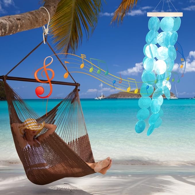 Vindar Wind Chimes for Outside, Handcrafted Shell Windchime Ocean Style Chime for Indoor Outdoors Decor, Garden Decor Gift for Women, Mom, Grandma (Peacock Blue)