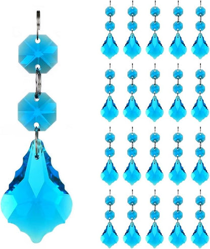 20pcs Chandelier Crystals Maple Leaf Prism Pendant Parts Connected Glass Octagon Beads Chain for Chandelier Decoration 38mm (Indicolite)