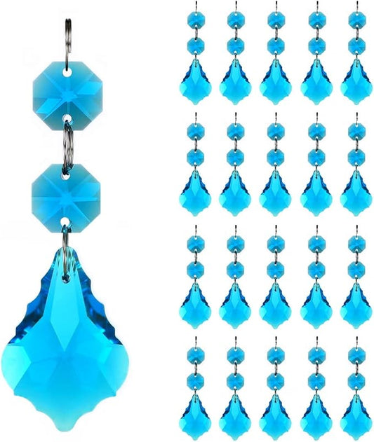 20pcs Chandelier Crystals Maple Leaf Prism Pendant Parts Connected Glass Octagon Beads Chain for Chandelier Decoration 38mm (Indicolite)