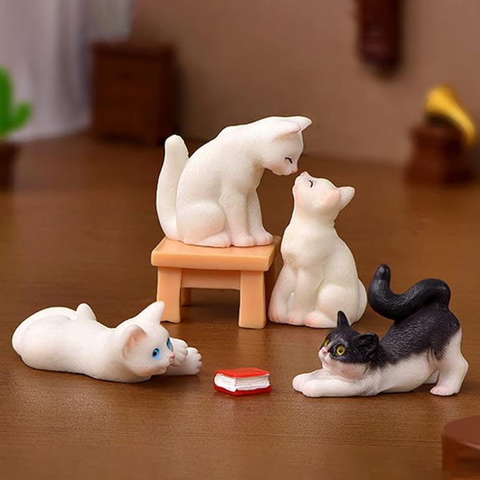 BWESOO White Miniature Cats Statue Micro Landscape Fairy Garden House DIY Terrarium Crafts Ornaments Accessories for Home Outdoor Statues