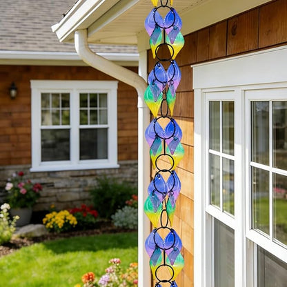 dreamysoul Rain Chains for Outside, 7.87FT Adjustable Glass Rain Chain, Colorful Leaf Rain Catcher Chains for Gutters Downspout, Eaves, Drainage