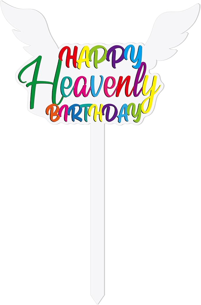 AceOrbit 13.8 X 7.9 Inches Large Happy Birthday in Heaven Decorations Cemetery Decorations for Grave Metal Memorial Remembrance Stake, Grave Markers for Human Cemetery Garden Yard Site Outdoor(White)
