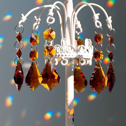 20pcs Crystal Maple Leaf Chandelier Pendant Prisms, Hanging Glass Crystals Octagon Beads for Christmas Party Decoration 38mm (Amber)