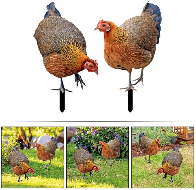 Chicken Yard Art 2-Pack Acrylic Garden Stakes Hen Decoration Card Inserts for Outdoor Patio Lawn and Garden Decor