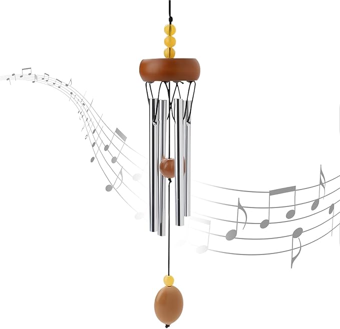 10.6'' Aluminium Mini Wind Chimes with 4 Rods, Memorial Wind Chimes for Outside Small Gifts Deep Tone Unique Garden Patio Hanging Home Decor Brown