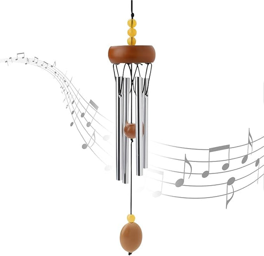 10.6'' Aluminium Mini Wind Chimes with 4 Rods, Memorial Wind Chimes for Outside Small Gifts Deep Tone Unique Garden Patio Hanging Home Decor Brown