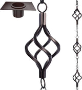 Rain Chain Bird Cage Set 8.5Ft, Not Rust Wrought Iron Rain Chains for Gutters with Adapter Gotta Drain and Sturdy Anchoring Stake,13 Cups, 1 Hook, Adjustable Length for Garden Decorative (Coffee)