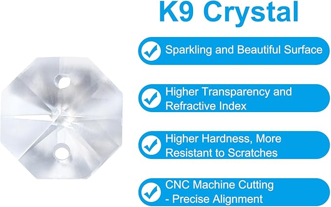PATIKIL K9 Crystal Octagon Beads 2 Holes Pendants, 60 Pack 12mm Chandelier Prisms Parts Ornaments Hanging Beads for DIY Arts Crafts Decoration, Clear