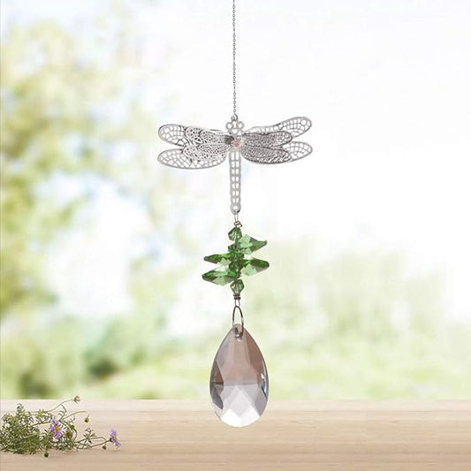 WEISIPU Crystal Suncatcher Prism - Dragonfly Suncatchers for Windows Hanging Rainbow Maker, Christmas Tree Decor, K9 Crystal Metal Ornament, Gifts (Green)