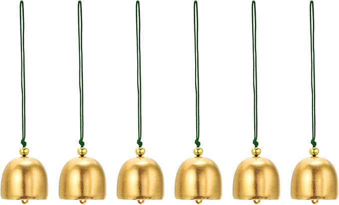 PATIKIL 6 Pcs Wind Chime, Hanging Bells Temple Bells Retro Outdoor Hanging Metal Chinese Wind Chime Round for Outside Garden Camping, Gold Green