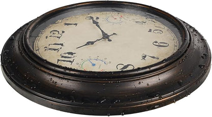 18 Inch Large Outdoor Wall Clock with Thermometer & Hygrometer, Waterproof Retro Bronze Garden Clock for Patio, Pool, Backyard, Farmhouse Decor, Silent Non-Ticking