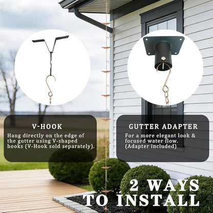 8.5FT Rain Chains with 10 Umbrella Rain Chain Cups, Rain Catcher for Gutters, Decorative Copper Rainwater Diverter Rain Chimes for Garden Decor, Replacement for Outside Gutter Downspouts in Spring
