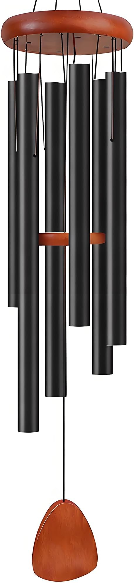 35” Large Black Aluminum Wind Chimes with Brown Wooden Cap for Outside, Deep Tone Outdoor Garden Patio Weather Resistant Metal Decor, Ideal Gift for Birthday, Mother's Day, Ambiance, Relaxation