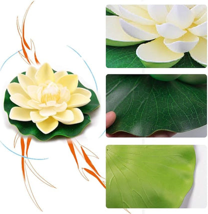 Happy Trees 12 Pcs Artificial Floating Foam Lotus Flower with Water Lily Pad, Lifelike Ornanment Home Garden Pond Decor Indian Decorations Return Gifts