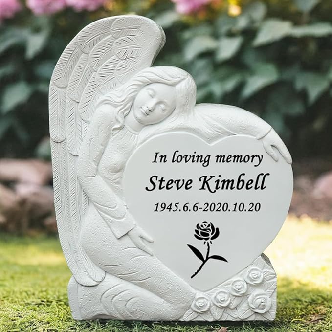 Personalized Memorial Stones for Loved Ones Lost, Handmade Angel Garden Stones Gravestones Engraved with Any Message, Sympathy Funeral Memorial Gift for Loss of Loved Ones Mom Dad