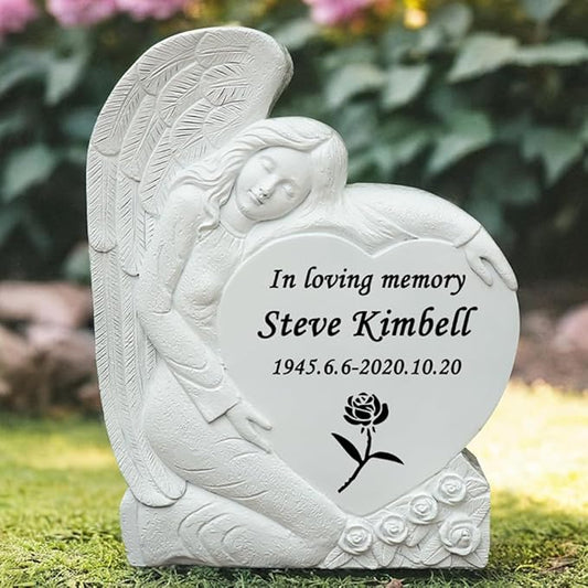 Personalized Memorial Stones for Loved Ones Lost, Handmade Angel Garden Stones Gravestones Engraved with Any Message, Sympathy Funeral Memorial Gift for Loss of Loved Ones Mom Dad
